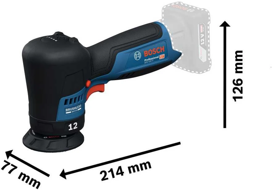 Bosch GPX 12V-77 poliruoklis su matmenimis