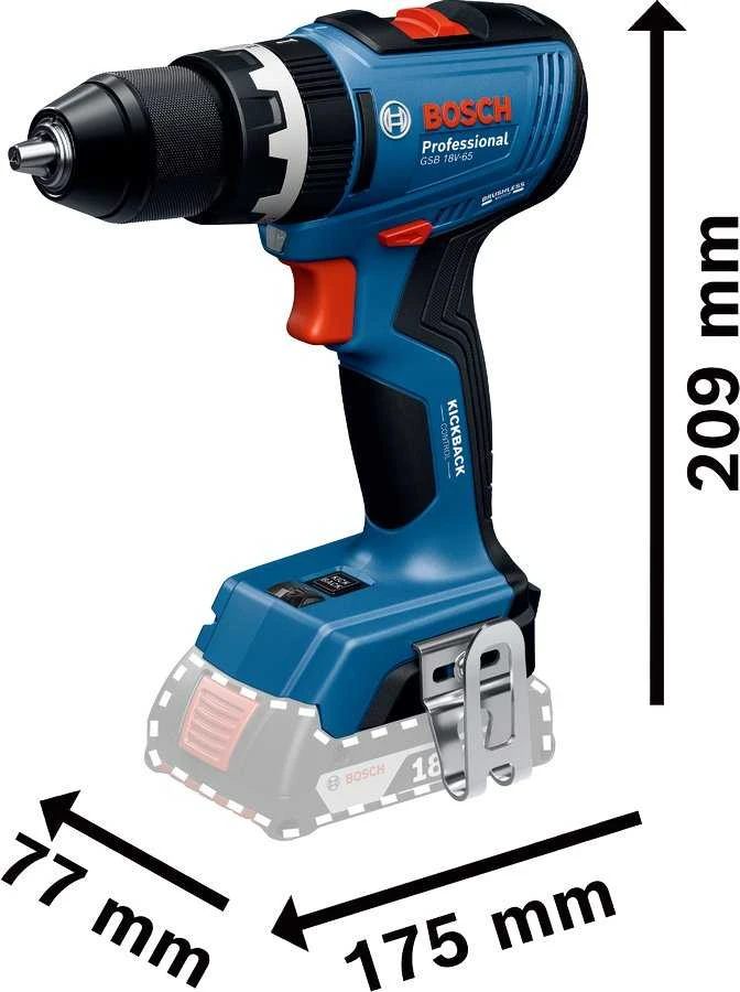 Bosch GSB 18V-65 su matmenų schema