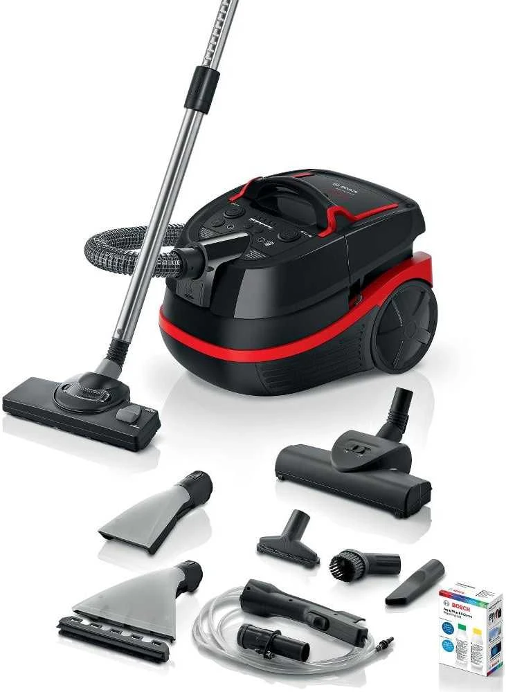 Sauso ir drėgno valymo dulkių siurblys Bosch AquaWash & Clean BWD421POW, 2100 W, Juodos ir raudonos spalvos