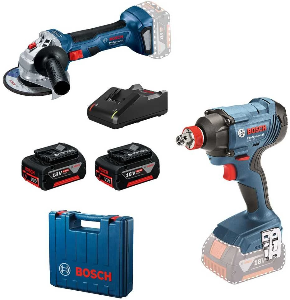 Įrankių rinkinys Bosch 0615990N1U (GDX 180-LI + GWS 180-LI); 18V; 2x4,0 Ah akum.