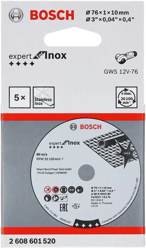 Bosch Pjovimo diskas INOX,5vnt. GWS 12V-76, 76x10x1 mm