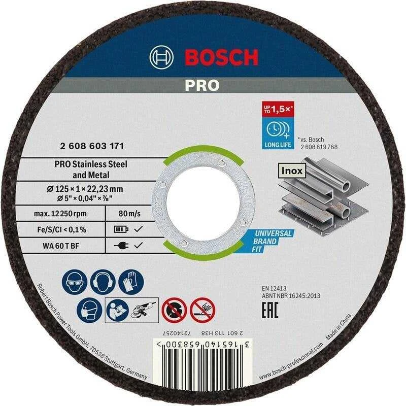 BOSCH METALINIS DISKAS 125 mm x 1,0 mm x 22 mm STANDARTAS INOX