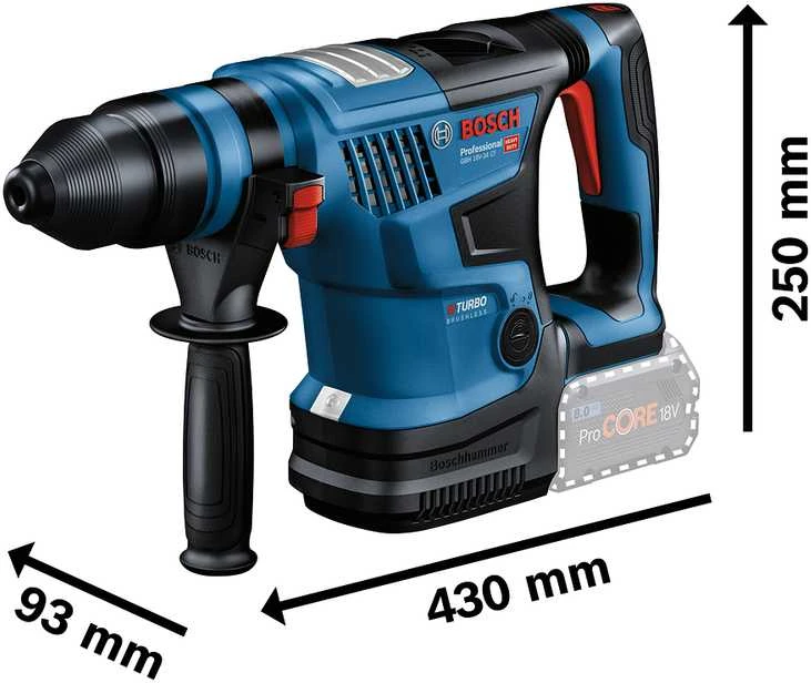 Akumuliatorinis perforatorius Bosch GBH 18V-34 CF BITURBO Professional; 18 V; 5,8 J; SDS-Plus (be akumuliatoriaus ir pakrovėjo)