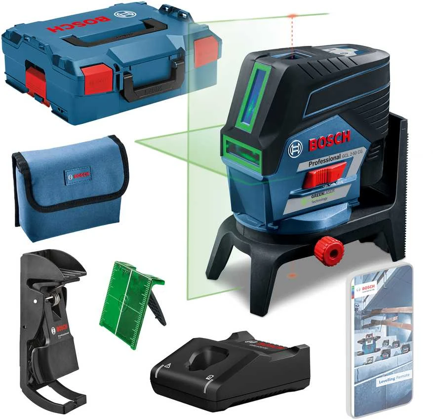 Bosch Kombinuotasis lazeris GCL 2-50 CG + 1x2.0Ah + RM2 + L-Boxx