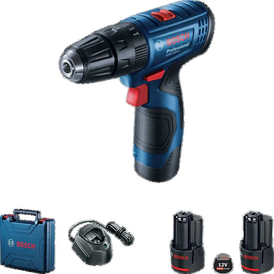 Akumuliatorinis smūginis gręžtuvas-suktuvas Bosch GSB 120-LI Professional, 12V 30/14Nm 2x2,0Ah