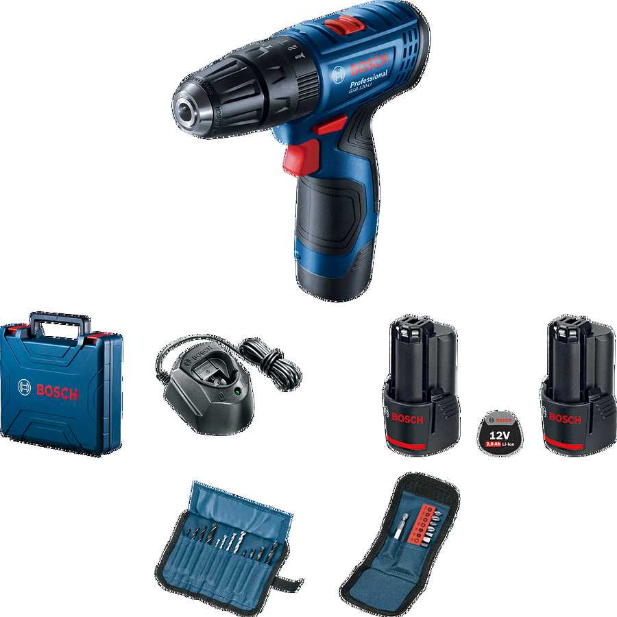 BOSCH smūginis suktuvas-gręžtuvas GSB 120-LI, 2x2,0Ah, lagaminas + 23 vnt rinkinys 12V 30/14Nm