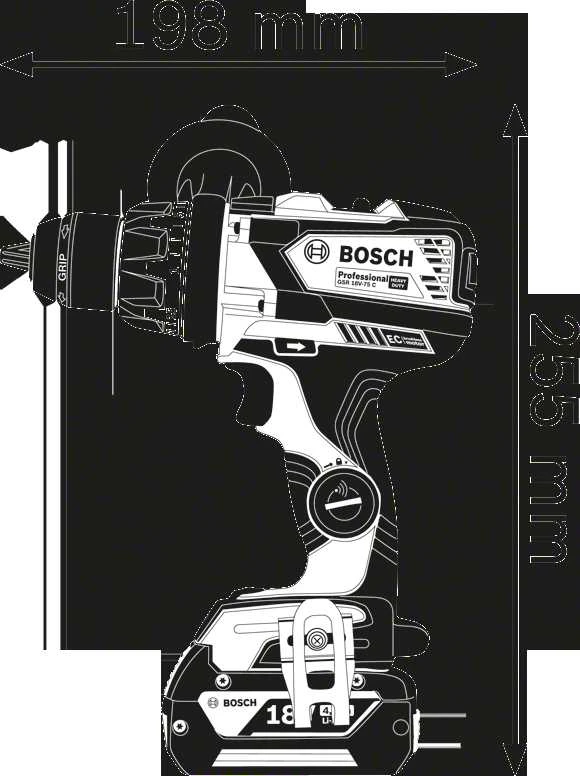 Bosch GSR 18V-110 C, LB be akumuliatoriaus ir kroviklio