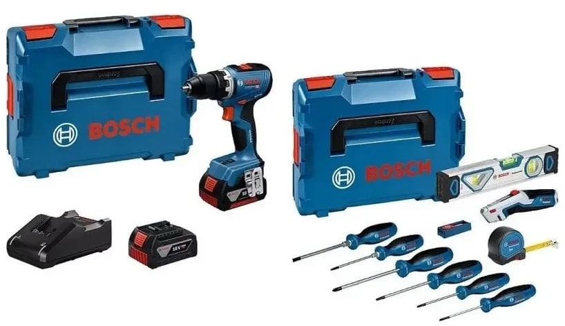 BOSCH PRO GSR 18V-65 + 2× GBA 18V 5.0Ah + GAL 18V-40 + 19-piece hand tool set (0.615.A50.07K)