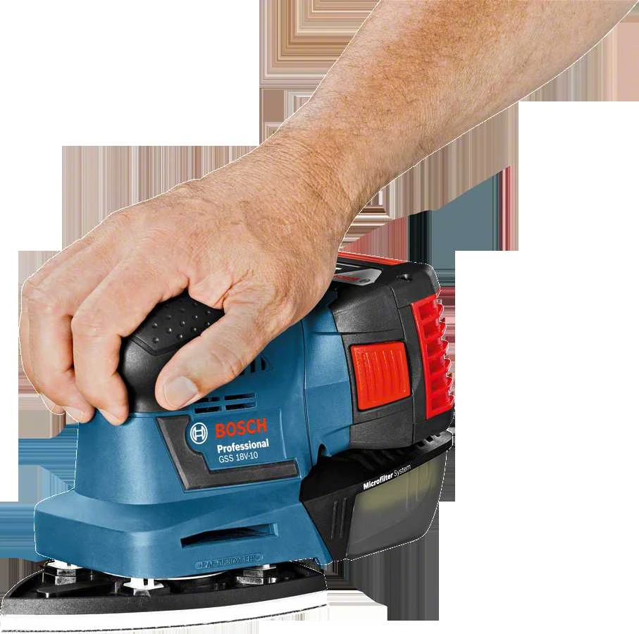 Bosch Akumuliatorinis vibracinis šlifuoklis GSS 18V-10, be akumuliatoriaus ir kroviklio