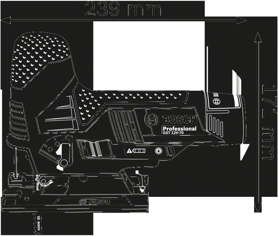 Bosch Akumuliatorinis siaurapjūklis GST 12V-70, 2x3,0Ah