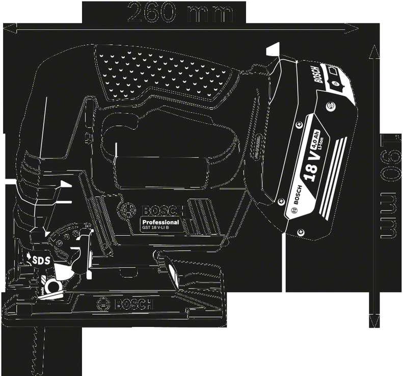 Akumuliatorinis siaurapjūklis Bosch GST 18 V-LI B be akumuliatoriaus ir kroviklio, kartoninė pakuotė