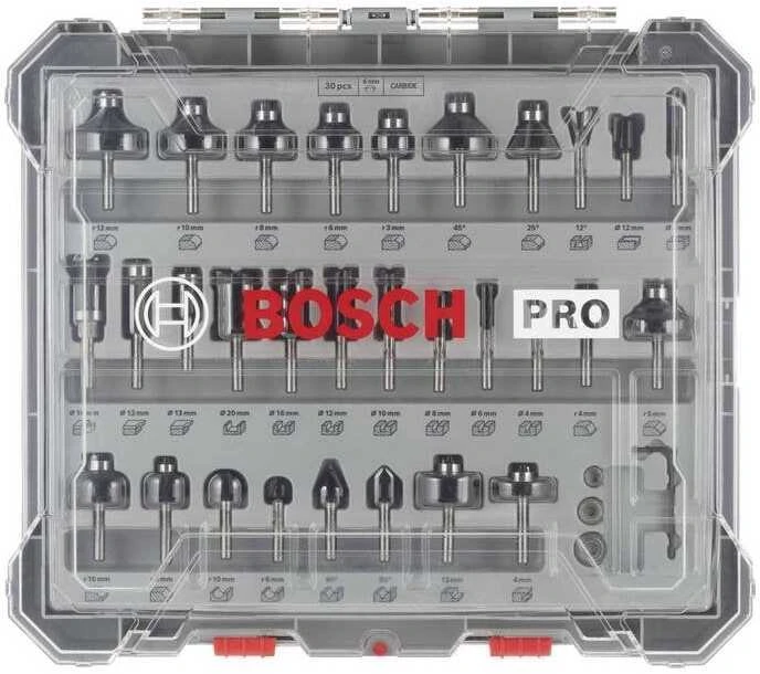 Bosch frezų rinkinys, 30vnt., mišrus, 6mm kotu