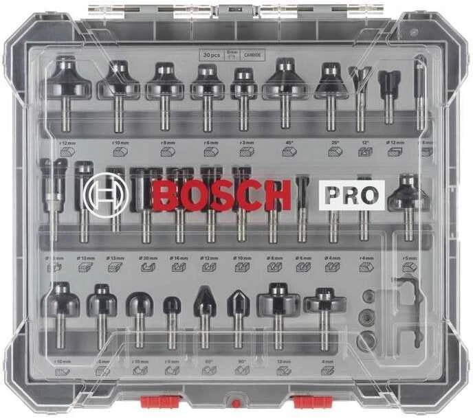 Bosch frezų rinkinys, 30 vnt., mišrus, 8 mm kotu, 2607017475