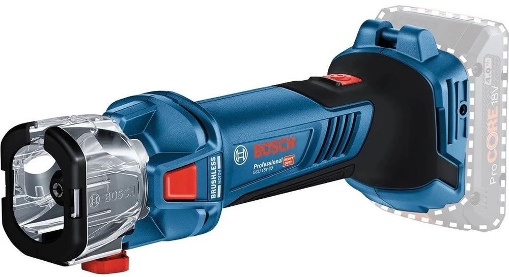 Bosch Akumuliatorinė gipso kartono freza GCU 18V-30, be akumuliatoriaus ir kroviklio, 3 – 6,4 mm / 30.000 min.-1