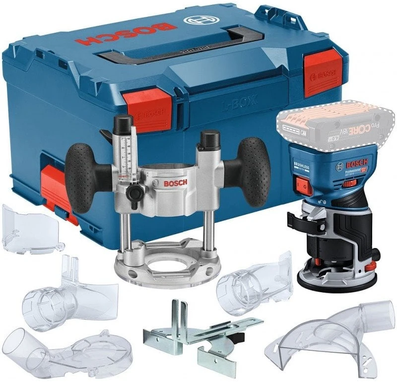 Frezeris Bosch GKF 18V-8 komplektas (8 mm įvorė, įleidžiamas pagrindas, pagrindas), LB