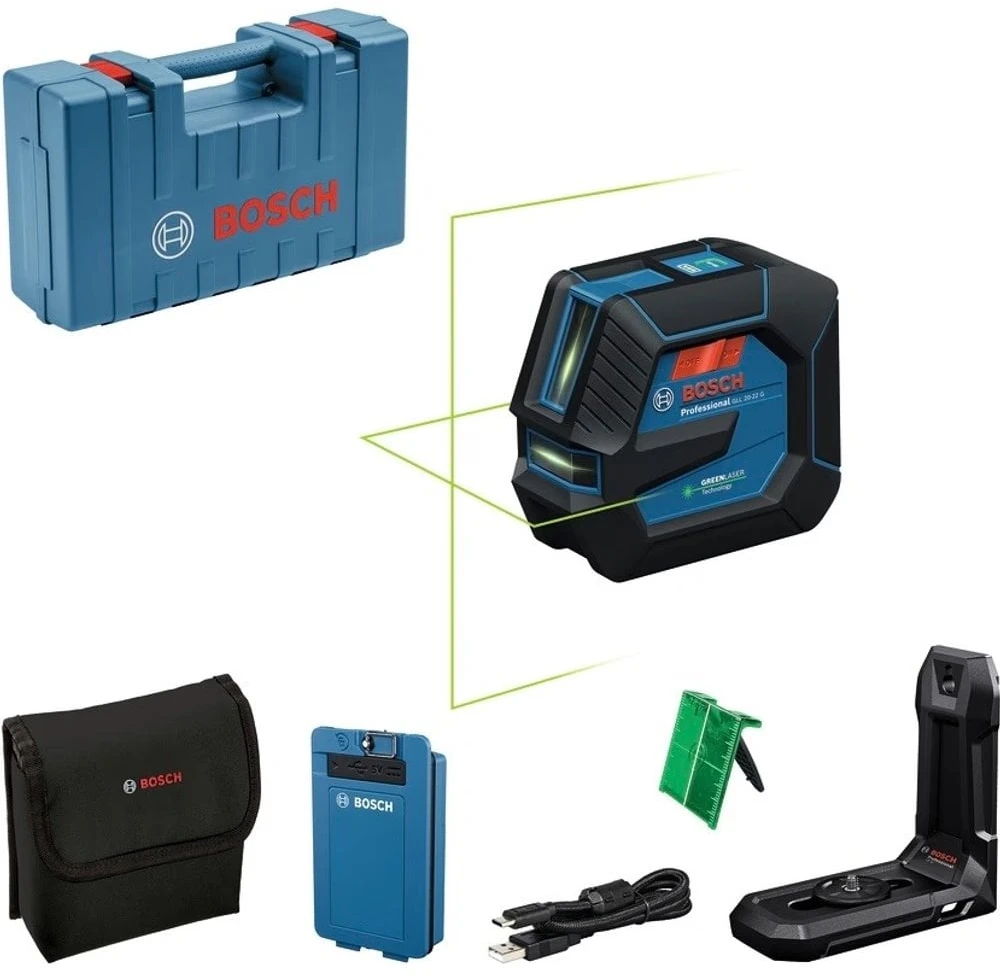 Bosch Linijinis lazerinis nivelyras GLL 20-22 G lagamine su universaliu laikikliu LB 10 (0601065602)