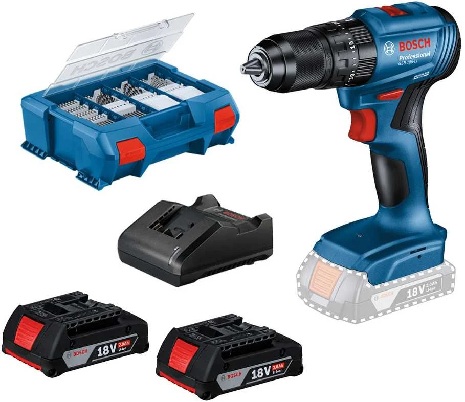 BOSCH GSB 185-LI gręžtuvas su priedų komplektu