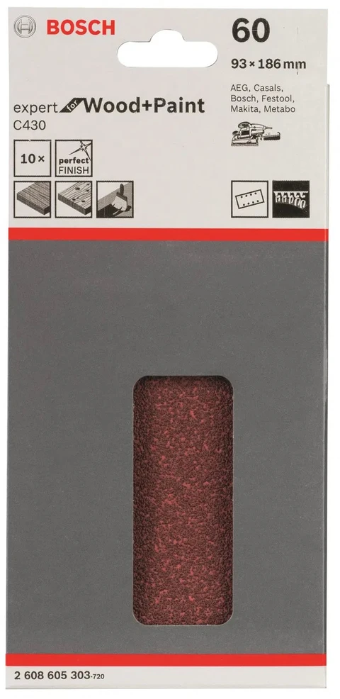 Bosch Šlif.pop,medžiui,perf. 93x185,K60,10vnt.Velchro