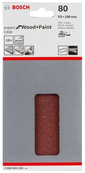Bosch Šlif.pop,medžiui,perf. 93x185,K80,10vnt.Velchro