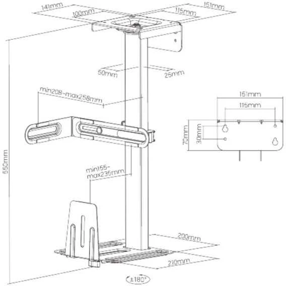 Fellowes Brateck kompiuterio laikiklis CPB-25 po stalviršiu, ištraukiamas pasukamas