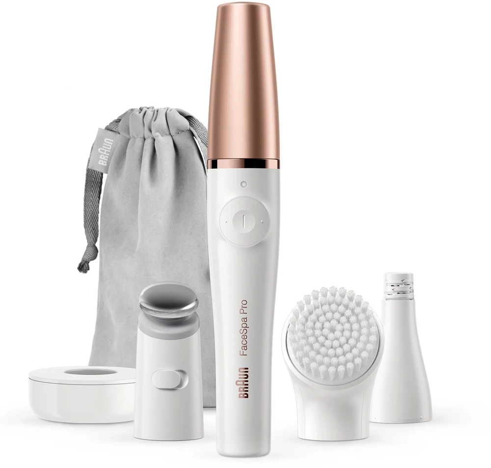 Braun FaceSpa Pro kasvoepilaattori + 3 lisäosaa, 911, valkoinen/pronssi