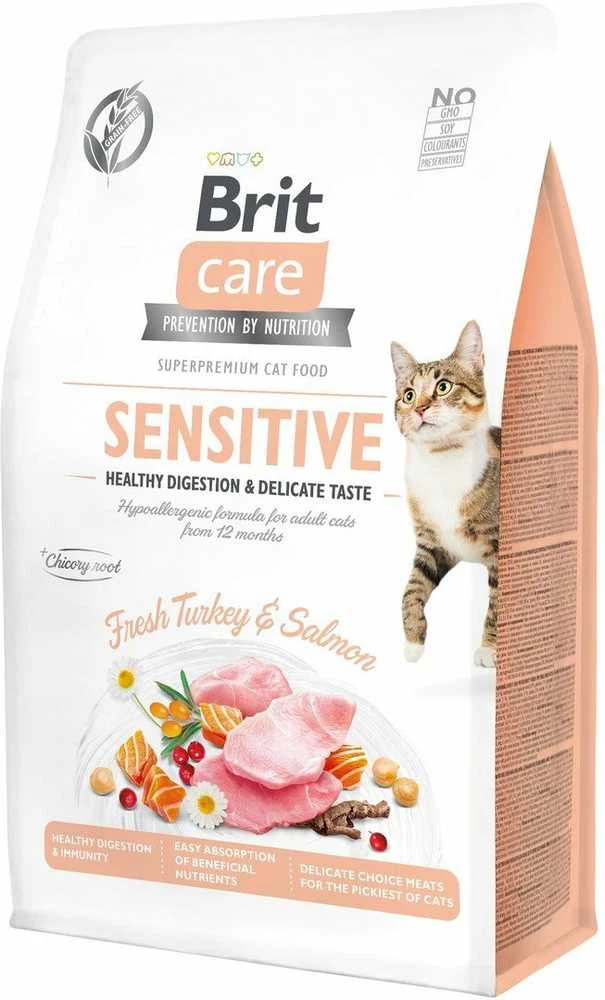 Brit Care Cat GF Sensitive Healthy Digestion&Delicate Taste (Šviežia kalakutiena&lašiša) 0,4kg