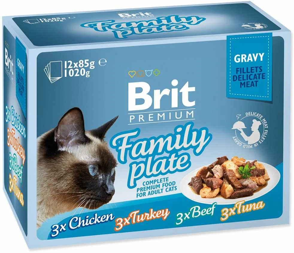 Brit Care Cat Delicate konservai katėms maiš. Filė padaže Family Plate 1020 g (12 x 85 g)
