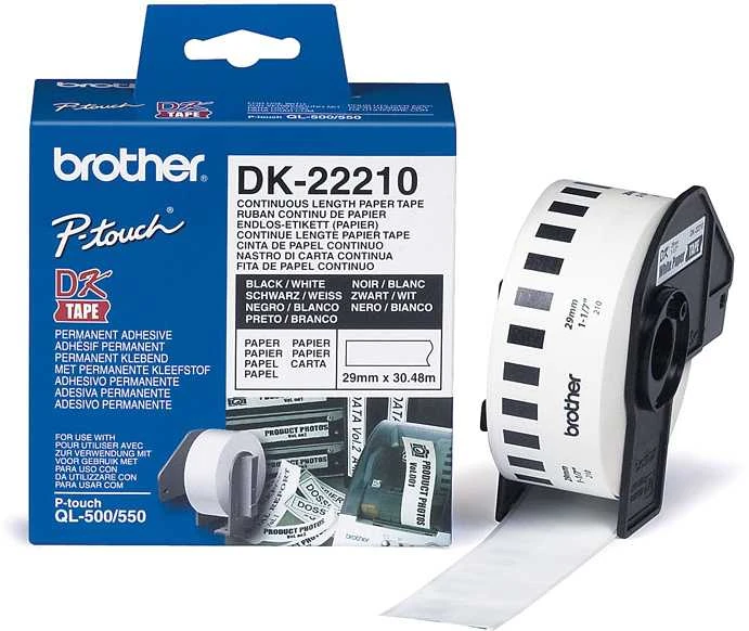 Brother Brolis | DK-22210 ištisinio ilgio popierinė etiketė | Baltas | DK | 29 mm | 30,5 m