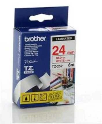 Brother | TZe-252 Laminated Tape | Raudona on Baltas | TZe | 8 m | 2.4 cm