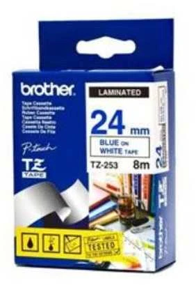 Brother TZe-253 Laminated Tape Mėlyna on Baltas, TZe, 8 m, 2.4 cm