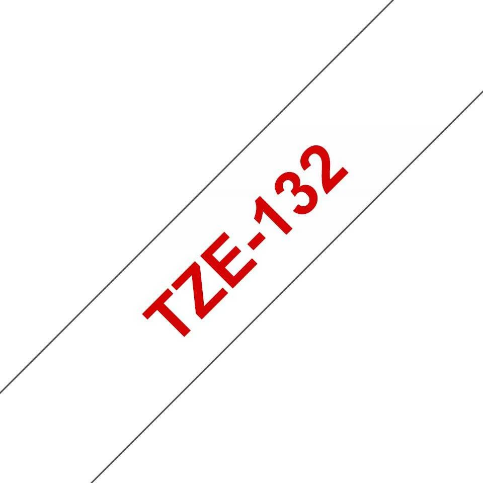 Brother Brolis | TZe-132 laminuota juosta | Raudona on Clear | TZe | 8 m | 1,2 cm