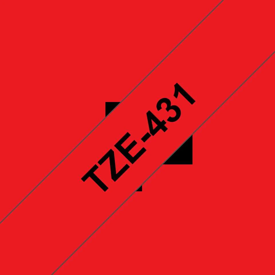 Brother | TZE-431 Laminated Tape | Juodas on Raudona | TZe | 8 m | 1.2 cm