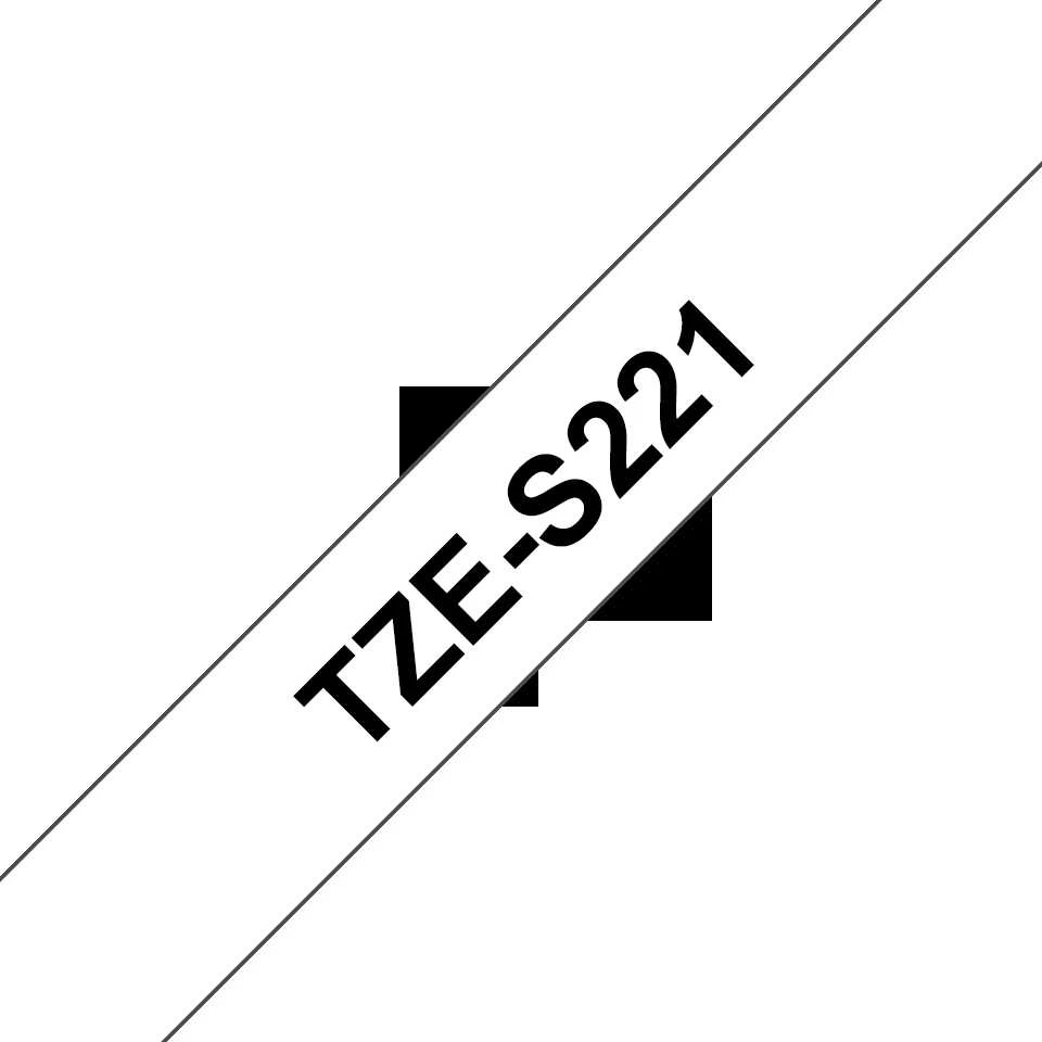 Brother | TZe-S221 Strong Adhesive Laminated Tape | Juodas on Baltas | TZe | 8 m | 9 cm