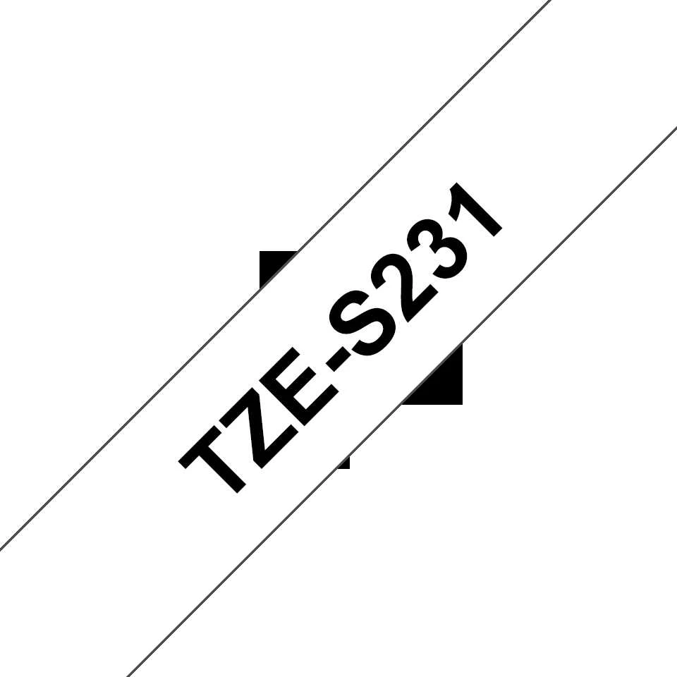 Brother | TZ-S231 Strong Adhesive Laminated Tape | Juodas on Baltas | TZe | 8 m | 1.2 cm