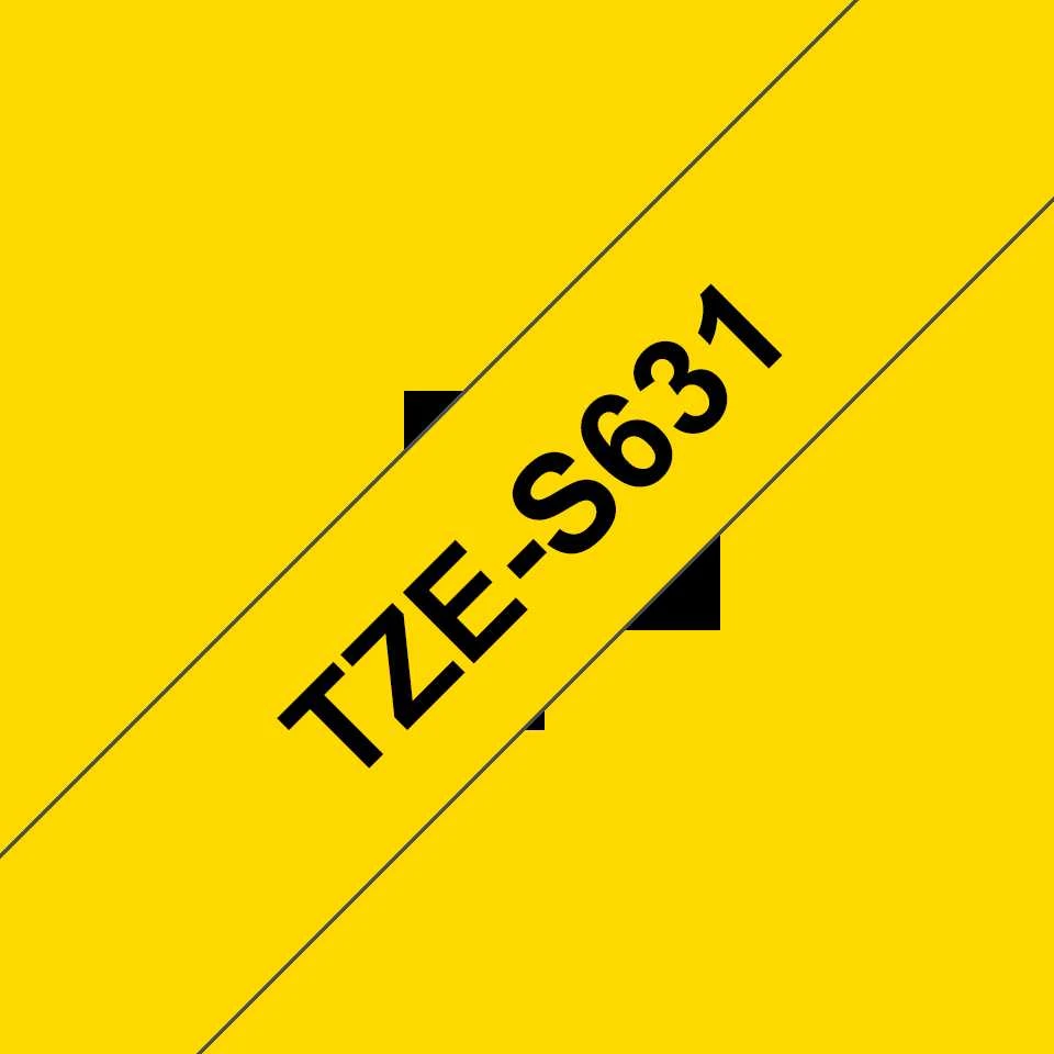 Brother | TZe-S631 Strong Adhesive Laminated Tape | Juodas on Geltona | TZe | 8 m | 1.2 cm