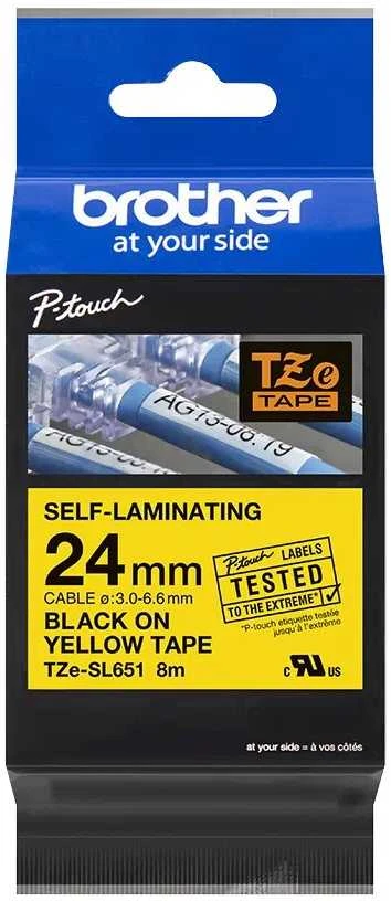 BROTHER TZESL651 24 MM Juodas ANT Geltono SAVILAMINIO LAMINATO