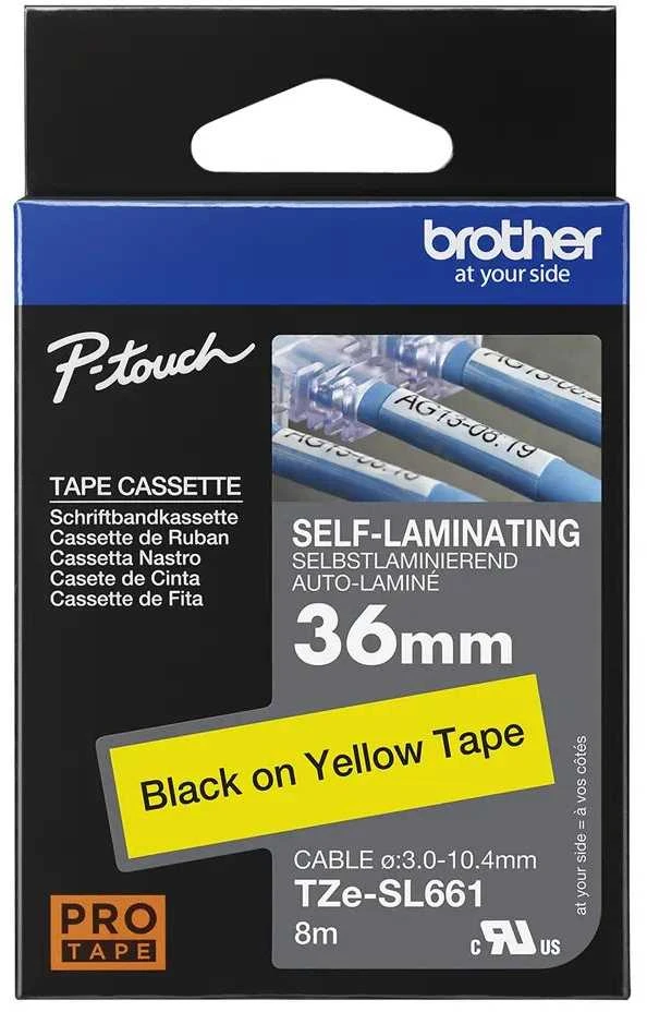 BROTHER TZESL661 36 MM Juodas ON Geltonas SELF LAMINATE