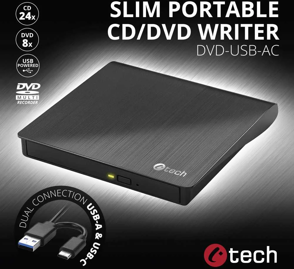 C-TECH išorinis DVD įrašymo įrenginys DVD-USB-AC, USB 2.0, USB A / C tipas