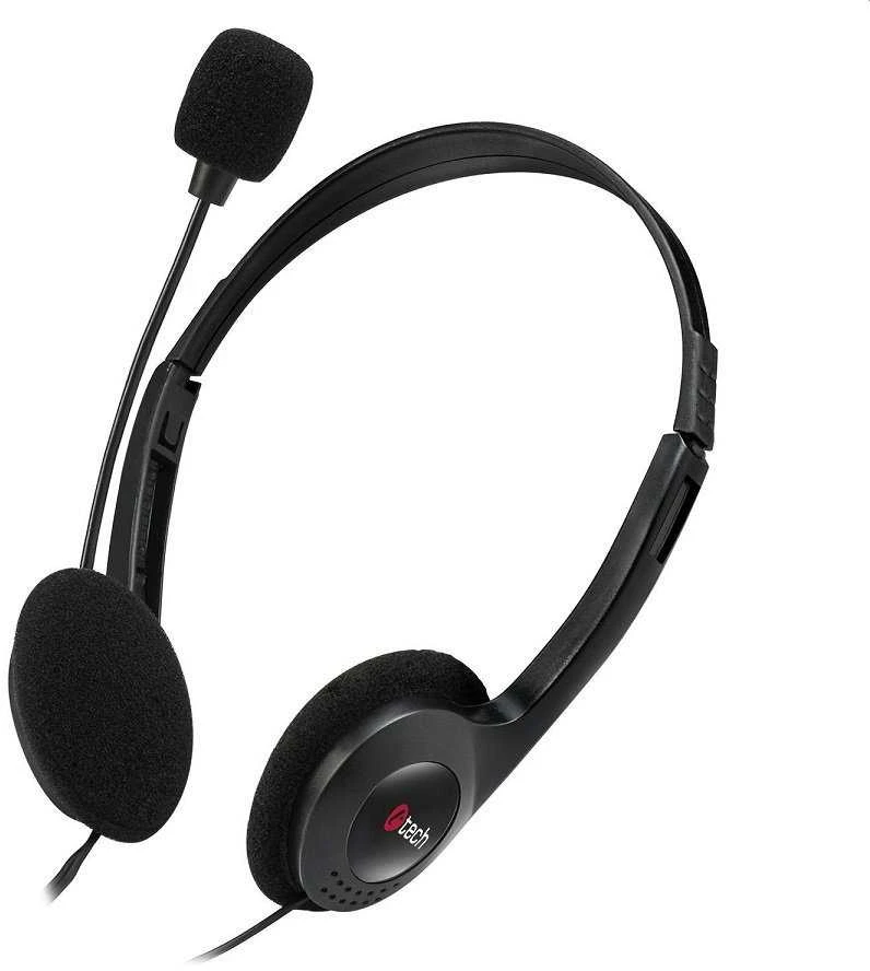 C-TECH MHS-03E juodos ausinės su lanksčiu mikrofonu