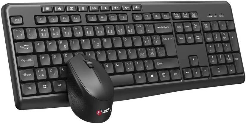 Klaviatūra ir pelė C-Tech WLKMC-04 Bezprzewodowy komplektas 2.4GHz Układ CZ Juodas