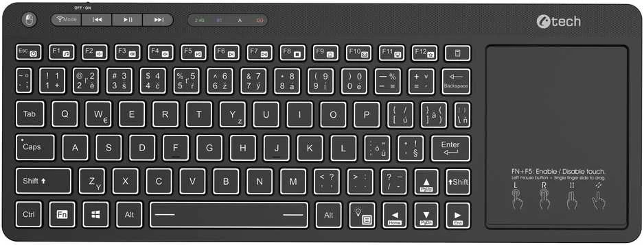 Klaviatūra C-TECH WLTK-03, dvigubas, jutiklinis skydelis