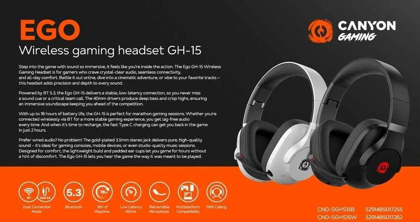 CANYON ausinės EGO GH-15 2in1 BT Baltas