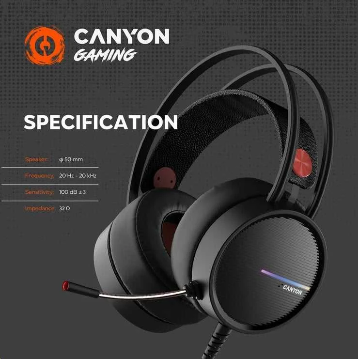 Žaidimų ausinės Canyon GH-8A, Juodos spalvos