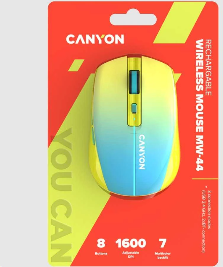 CANYON pelė MW-44 Wireless Charge Geltona mėlyna