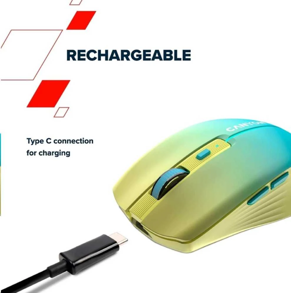 CANYON pelė MW-44 Wireless Charge Geltona mėlyna