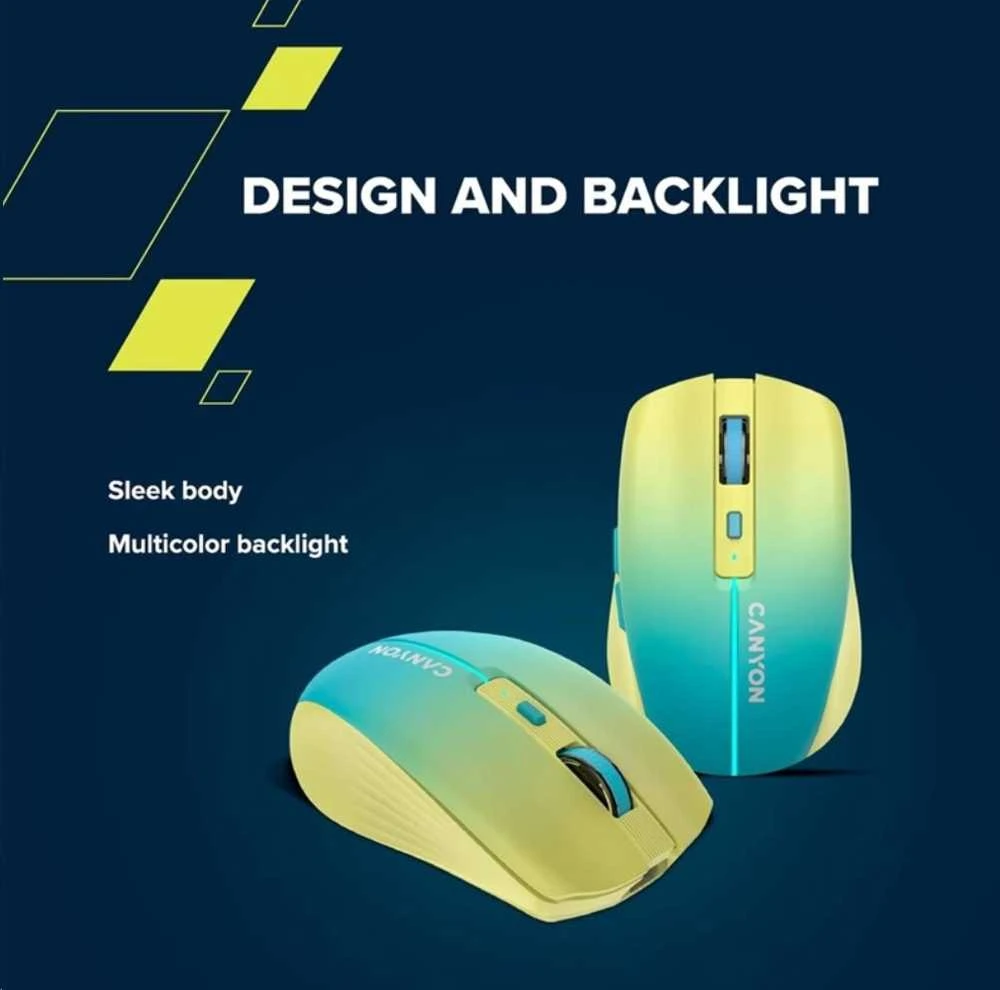 CANYON pelė MW-44 Wireless Charge Geltona mėlyna