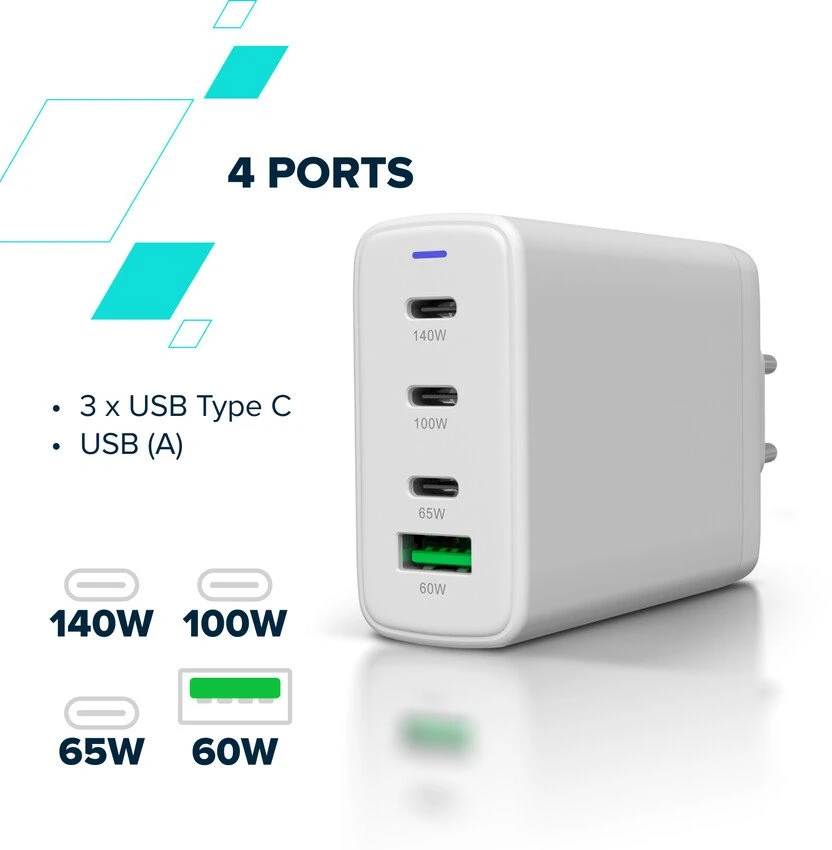 CANYON įkroviklis CU140ACC GaN 150W 3xPD 1xQC EU Baltas