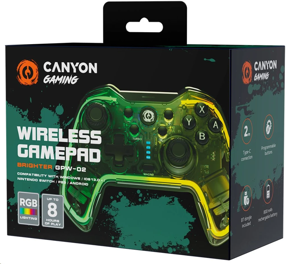 CANYON žaidimų pultelis Brighter GPW-02 BT+Dongle Wireless Crystal