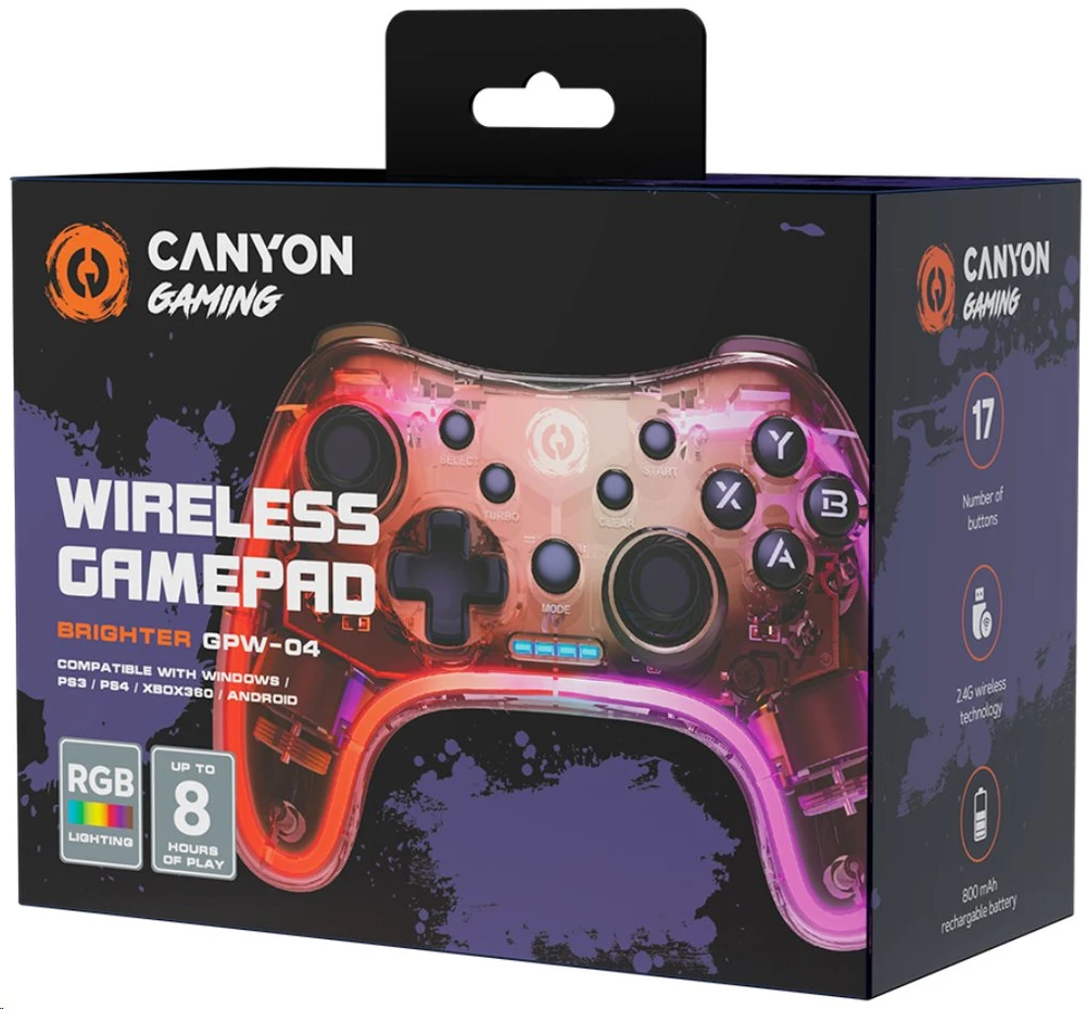 CANYON žaidimų pultelis Brighter GPW-04 Dongle Wireless Crystal