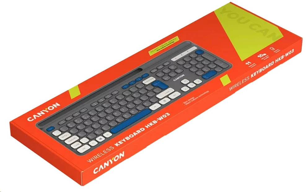CANYON HKB-W03 wireless CS klaviatūra 2.4 Ghz, 105 keys, 10 million keystrokes, pilkas